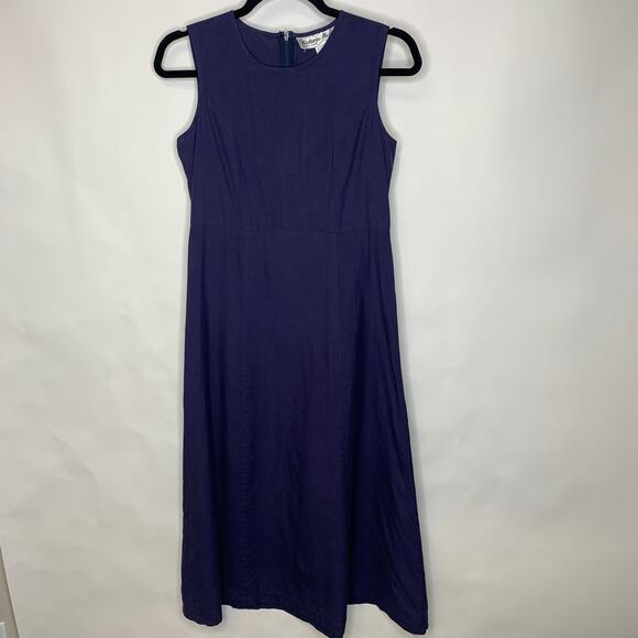 Vintage Blue Purple A Line Dress 100% Silk Sz 4 - Picture 6 of 10